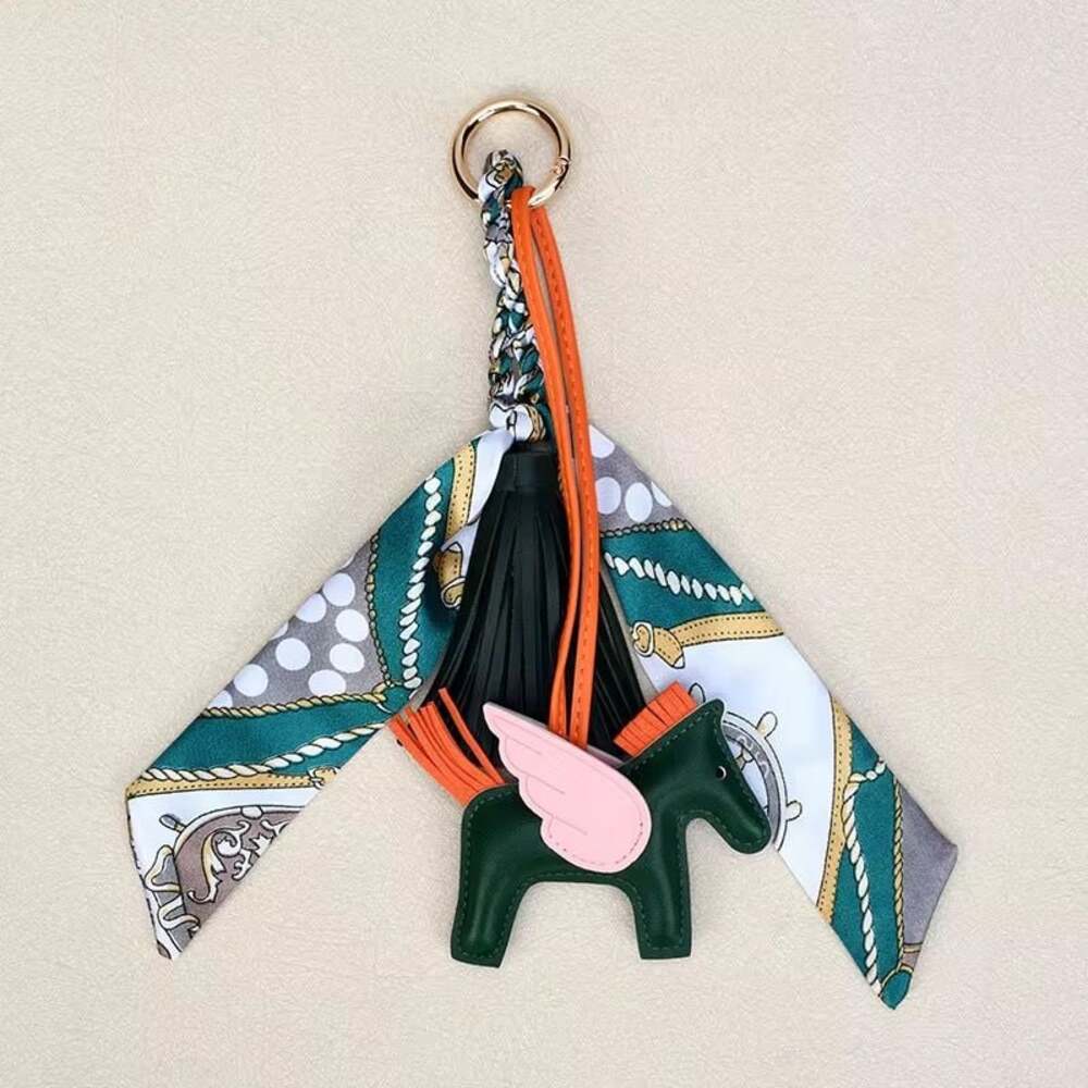 Green Horse & Tassel Charm w/ Twilly Scarf Bag Charm,